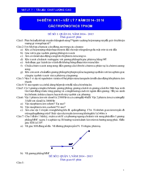34 đề thi học kì I  Vật lý 7 năm 2014 - 2015